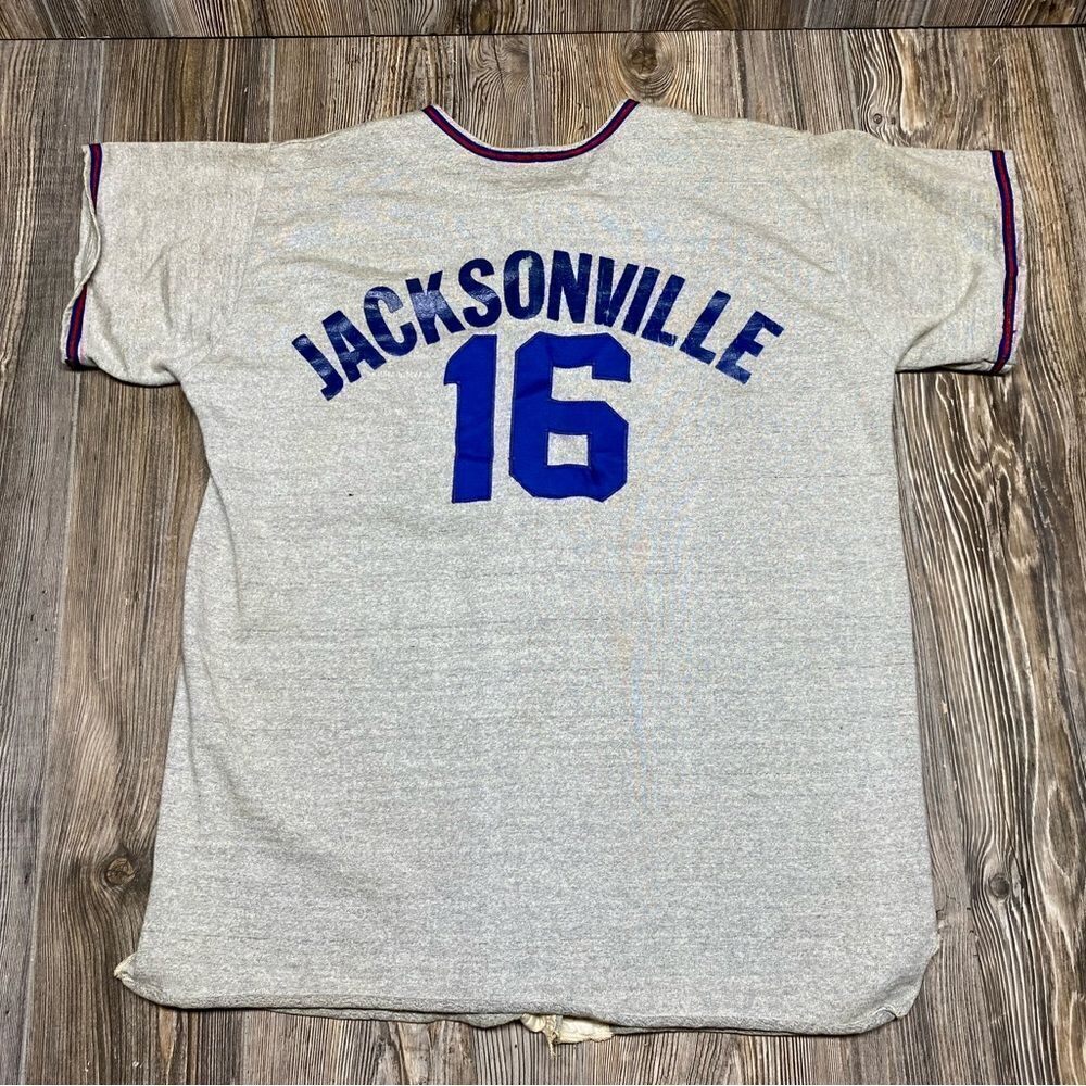 Vintage 1980’s Baseball Jersey Men’s Large Jacksonville Post 279 Gray Distressed - Picture 9 of 10